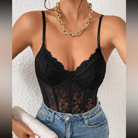 WILA Tops - Lace bustier corset style Cami Bodysuit black